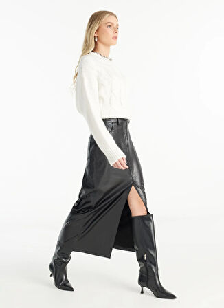 Ted Baker Normal Bel Siyah Kadın Düz Midi Etek TBWRSK1020