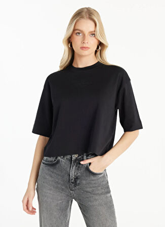 Ted Baker Bisiklet Yaka Baskılı Siyah Kadın T-Shirt TBWRTS1017