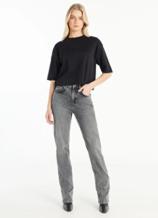 Ted Baker Bisiklet Yaka Baskılı Siyah Kadın T-Shirt TBWRTS1017