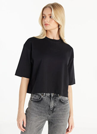 Ted Baker Bisiklet Yaka Baskılı Siyah Kadın T-Shirt TBWRTS1017