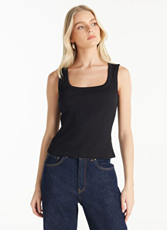 Ted Baker Kare Yaka Düz Siyah Kadın Atlet TBWRTS1086