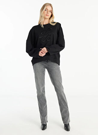 Ted Baker Bisiklet Yaka Nakışlı Siyah Kadın Sweatshırt TBWRTS1023