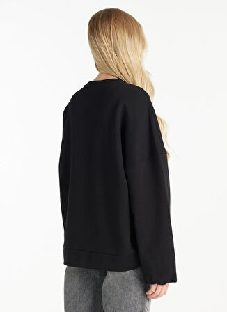 Ted Baker Bisiklet Yaka Nakışlı Siyah Kadın Sweatshırt TBWRTS1023