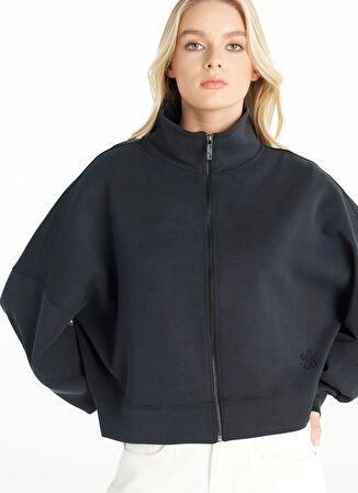 Ted Baker Dik Yaka Düz Siyah Kadın Sweatshırt TBWRTS1073