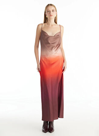 Ted Baker Degaje Yaka Desenli Kırmızı Uzun Kadın Elbise TBWRDR1016