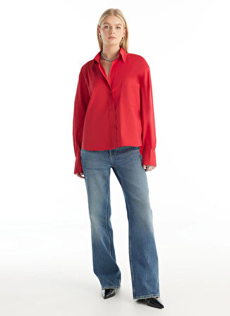 Ted Baker Regular Fit Klasik Gömlek Yaka Düz Kırmızı Kadın Gömlek TBWRSH1019