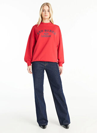 Ted Baker Bisiklet Yaka Baskılı Kırmızı Kadın Sweatshırt TBWRTS1035