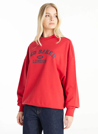 Ted Baker Bisiklet Yaka Baskılı Kırmızı Kadın Sweatshırt TBWRTS1035