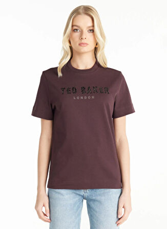 Ted Baker Bisiklet Yaka Baskılı Bordo Kadın T-Shirt TBWRTS1029