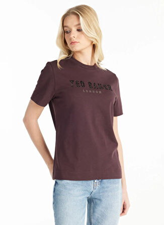 Ted Baker Bisiklet Yaka Baskılı Bordo Kadın T-Shirt TBWRTS1029