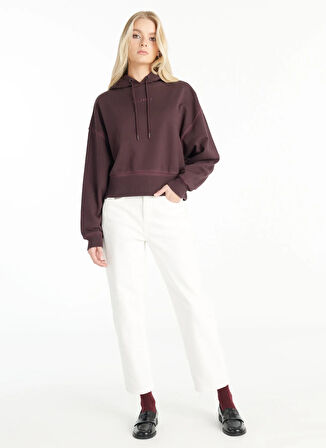 Ted Baker Kapüşon Yaka Düz Bordo Kadın Sweatshırt TBWRTS1034