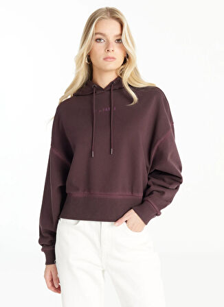 Ted Baker Kapüşon Yaka Düz Bordo Kadın Sweatshırt TBWRTS1034