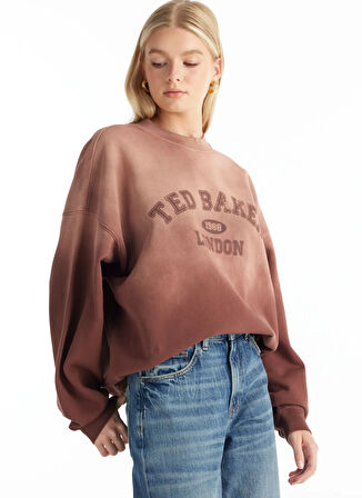 Ted Baker Bisiklet Yaka Baskılı Bordo Kadın Sweatshırt TBWRTS1046