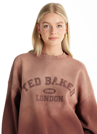 Ted Baker Bisiklet Yaka Baskılı Bordo Kadın Sweatshırt TBWRTS1046