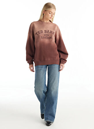 Ted Baker Bisiklet Yaka Baskılı Bordo Kadın Sweatshırt TBWRTS1046