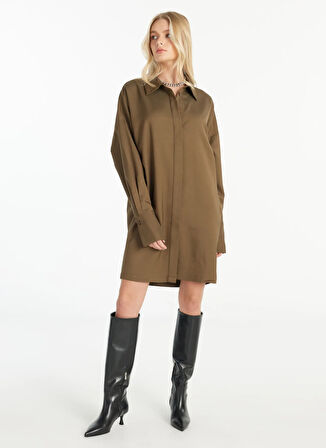 Ted Baker Gömlek Yaka Düz Haki Mini Kadın Elbise TBWRDR1001