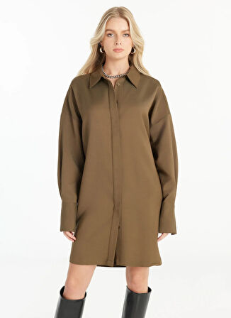 Ted Baker Gömlek Yaka Düz Haki Mini Kadın Elbise TBWRDR1001