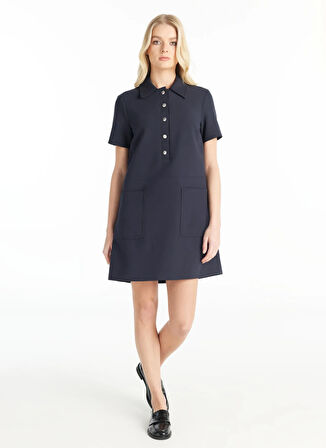 Ted Baker Polo Yaka Düz Lacivert Midi Kadın Elbise TBWRDR1004-1