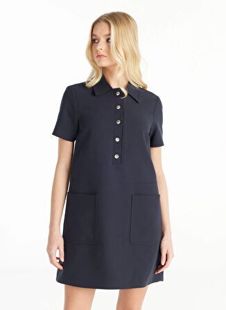Ted Baker Polo Yaka Düz Lacivert Midi Kadın Elbise TBWRDR1004-1