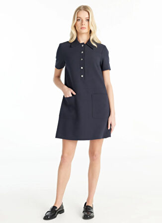 Ted Baker Polo Yaka Düz Lacivert Midi Kadın Elbise TBWRDR1004-1