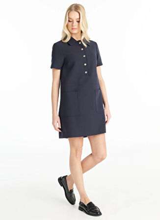 Ted Baker Polo Yaka Düz Lacivert Midi Kadın Elbise TBWRDR1004-1