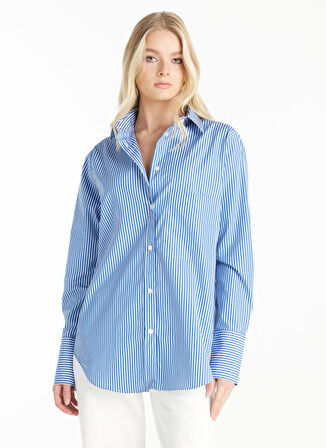 Ted Baker Standart Gömlek Yaka Çizgili Lacivert Kadın Gömlek TBWRSH1002-4