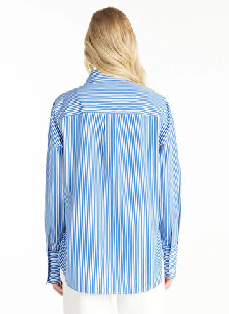 Ted Baker Standart Gömlek Yaka Çizgili Lacivert Kadın Gömlek TBWRSH1002-4