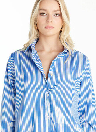 Ted Baker Standart Gömlek Yaka Çizgili Lacivert Kadın Gömlek TBWRSH1002-4