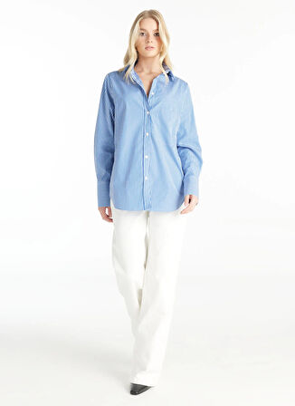 Ted Baker Standart Gömlek Yaka Çizgili Lacivert Kadın Gömlek TBWRSH1002-4