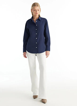 Ted Baker Regular Fit Klasik Gömlek Yaka Oxford Lacivert Kadın Gömlek TBWRSH1030