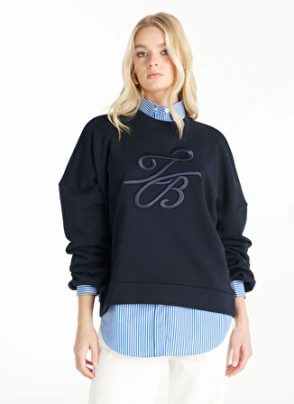 Ted Baker Bisiklet Yaka Nakışlı Lacivert Kadın Sweatshırt TBWRTS1023