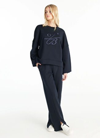 Ted Baker Bisiklet Yaka Nakışlı Lacivert Kadın Sweatshırt TBWRTS1023