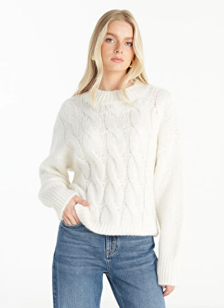 Ted Baker Bisiklet Yaka Standart Düz Ekru Kazak Kadın TBWRKW1069