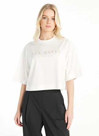 Ted Baker Bisiklet Yaka Taşlı Ekru Kadın T-Shirt TBWRTS1031