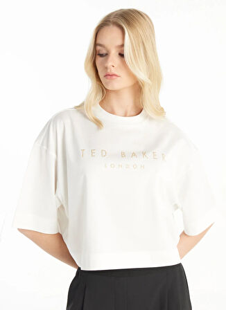 Ted Baker Bisiklet Yaka Taşlı Ekru Kadın T-Shirt TBWRTS1031