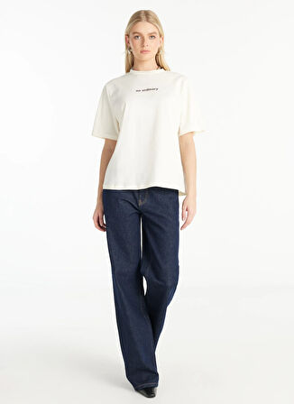 Ted Baker Bisiklet Yaka Baskılı Ekru Kadın T-Shirt TBWRTS1054