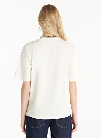 Ted Baker Bisiklet Yaka Baskılı Ekru Kadın T-Shirt TBWRTS1054