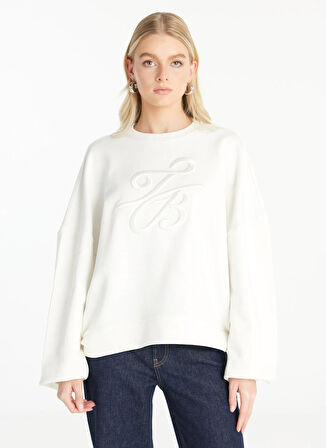 Ted Baker Bisiklet Yaka Nakışlı Ekru Kadın Sweatshırt TBWRTS1023