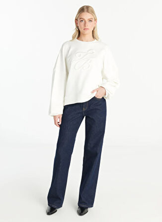 Ted Baker Bisiklet Yaka Nakışlı Ekru Kadın Sweatshırt TBWRTS1023