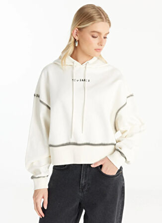 Ted Baker Kapüşon Yaka Düz Ekru Kadın Sweatshırt TBWRTS1034