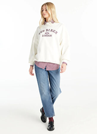 Ted Baker Bisiklet Yaka Baskılı Ekru Kadın Sweatshırt TBWRTS1035
