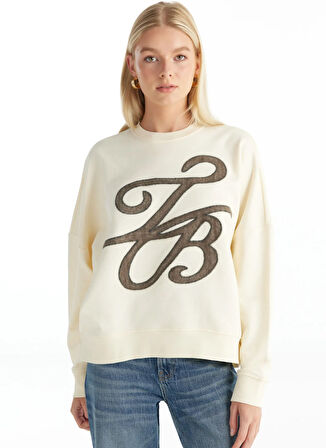 Ted Baker Balıkçı Yaka Nakışlı Ekru Kadın Sweatshırt TBWRTS1083