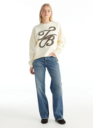 Ted Baker Balıkçı Yaka Nakışlı Ekru Kadın Sweatshırt TBWRTS1083