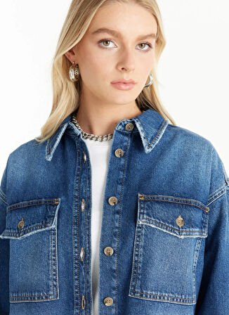 Ted Baker Oversized Klasik Gömlek Yaka Düz Koyu Mavi Kadın Gömlek TBWRDN1034