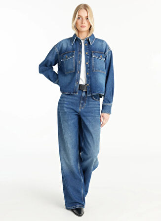 Ted Baker Oversized Klasik Gömlek Yaka Düz Koyu Mavi Kadın Gömlek TBWRDN1034