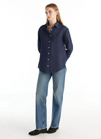 Ted Baker Standart Gömlek Yaka Düz Koyu Mavi Kadın Gömlek TBWRSH1031