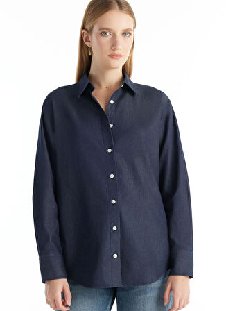 Ted Baker Standart Gömlek Yaka Düz Koyu Mavi Kadın Gömlek TBWRSH1031