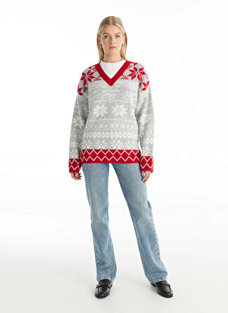 Ted Baker Bisiklet Yaka Standart Jakarlı Çok Renkli Kazak Kadın TBWRKW1022