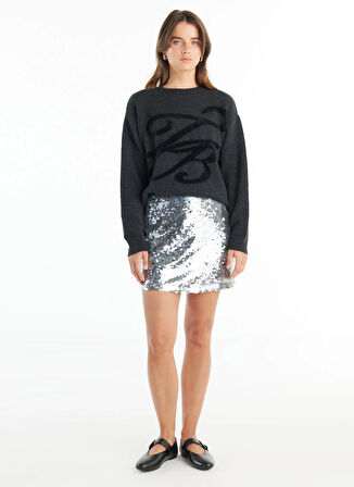 Ted Baker Lastikli Bel Gümüş Kadın Payetli Mini Etek TBWRSK1014-2