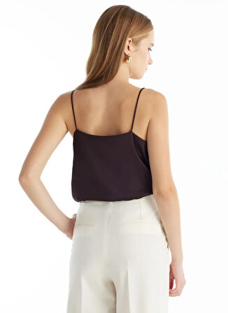 Ted Baker V Yaka Düz Koyu Kahve Kadın Bluz TBWRSH1016